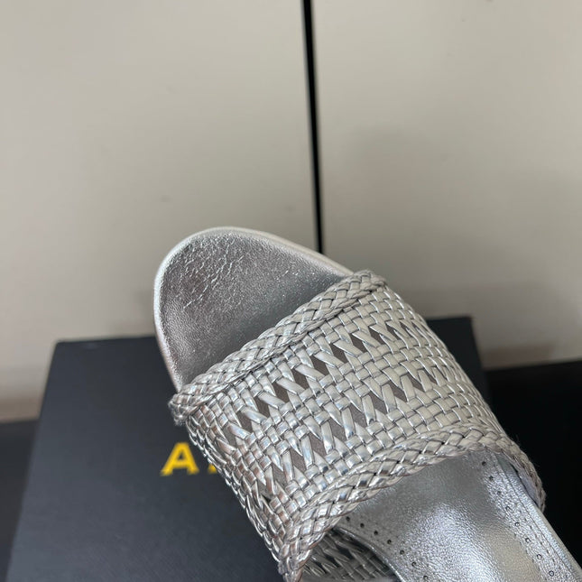 ALAIA HIGH HEEL 25S 70 MM IN SILVER LAMBSKIN WITH WOVEN PATTERN