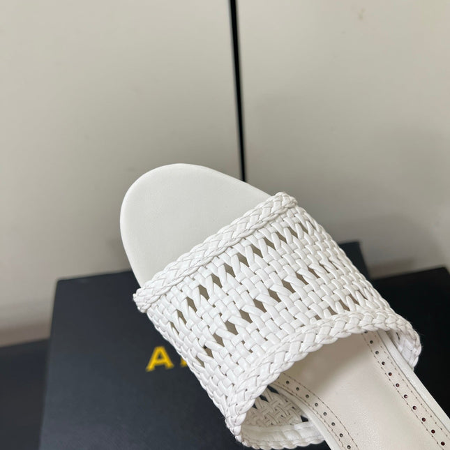 ALAIA HIGH HEEL 25S 70 MM IN WHITE LAMBSKIN WITH WOVEN PATTERN