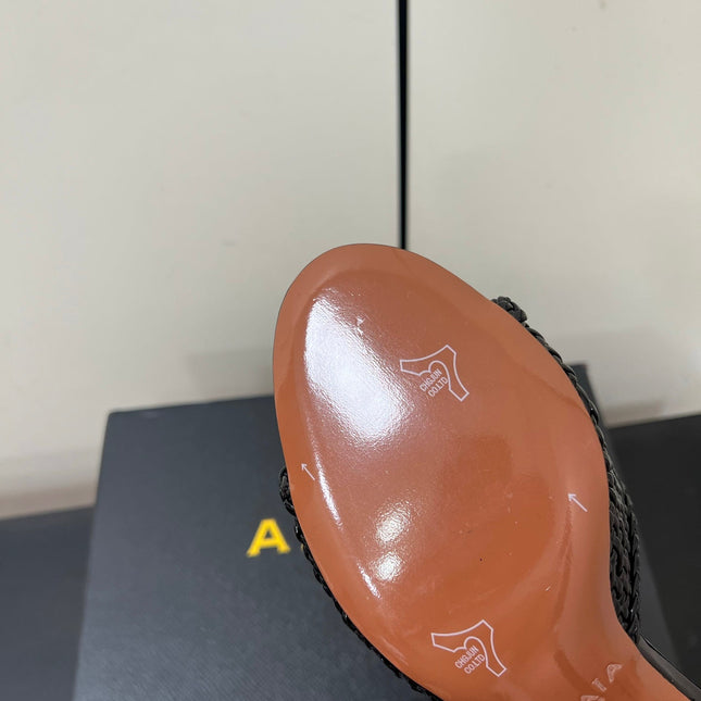 ALAIA HIGH HEEL 25S 70 MM IN BLACK LAMBSKIN WITH WOVEN PATTERN