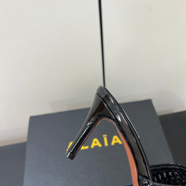 ALAIA HIGH HEEL 25S 70 MM IN BLACK LAMBSKIN WITH WOVEN PATTERN