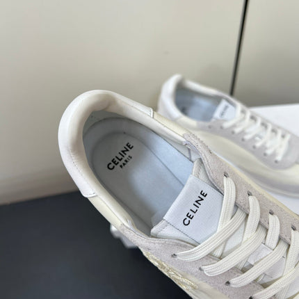CELINE 25S RACER FORREST GUMP SNEAKERS IN IVORY AND GRAY MERCERIZED CALFSKIN