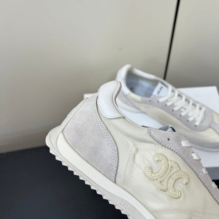 CELINE 25S RACER FORREST GUMP SNEAKERS IN IVORY AND GRAY MERCERIZED CALFSKIN