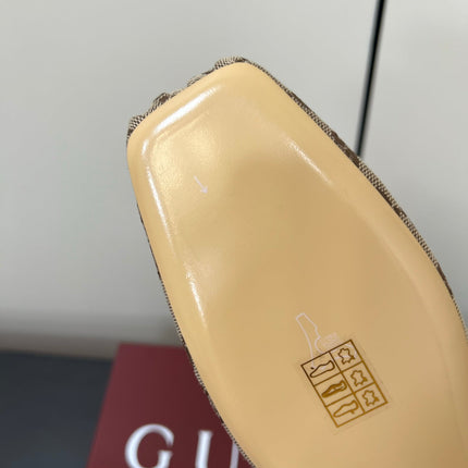 GG MARY JANE 25S IN MINK BROWN CANVAS MIX LAMBSKIN WITH GOLD HARDWARE