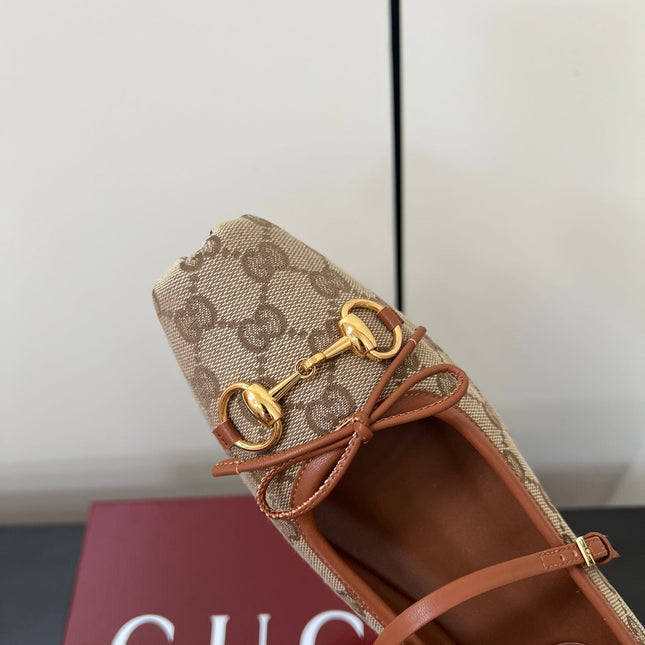 GG MARY JANE 25S IN MINK BROWN CANVAS MIX LAMBSKIN WITH GOLD HARDWARE