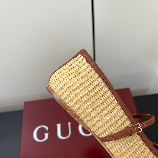 GG MARY JANE 25S IN NATURAL STRAW WITH GOLD HARDWARE