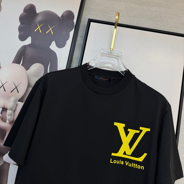 LV BLACK COTTON T-SHIRT YELLOW LOGO 238915