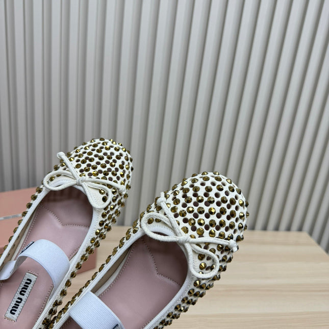 RHINESTONES MARY JANE FLATS IN CREAM SUEDE