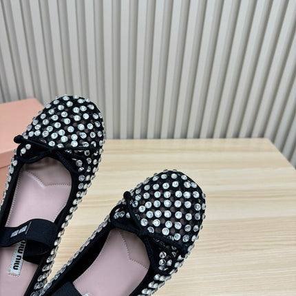 RHINESTONES MARY JANE FLATS IN BLACK SUEDE