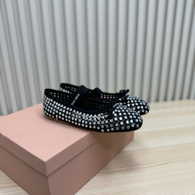 RHINESTONES MARY JANE FLATS IN BLACK SUEDE