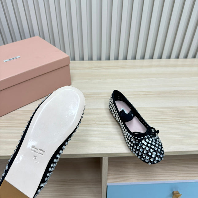 RHINESTONES MARY JANE FLATS IN BLACK SUEDE