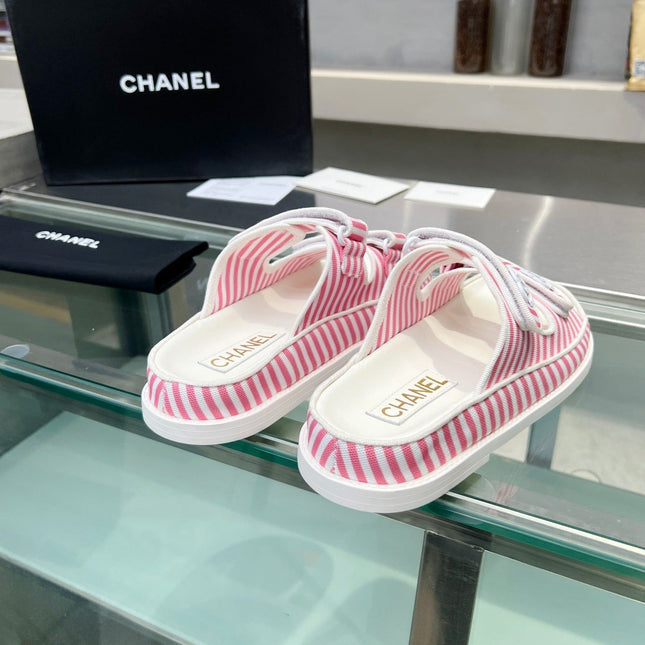 Stripes Casual  Flat Sandals Light Pink White