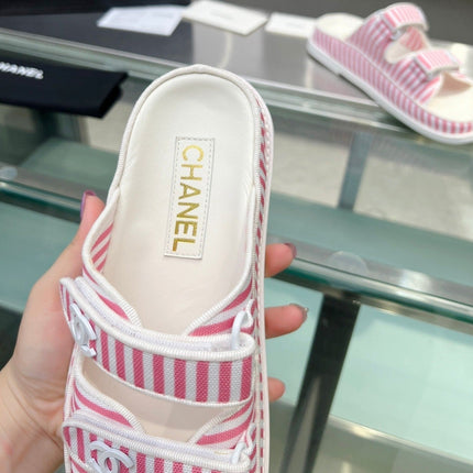 Stripes Casual  Flat Sandals Light Pink White