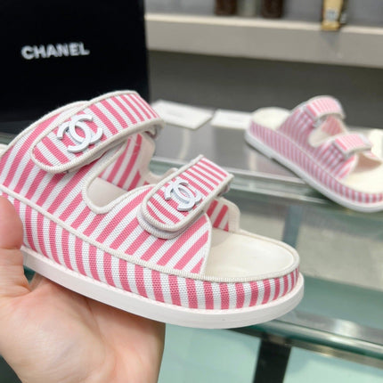 Stripes Casual  Flat Sandals Light Pink White