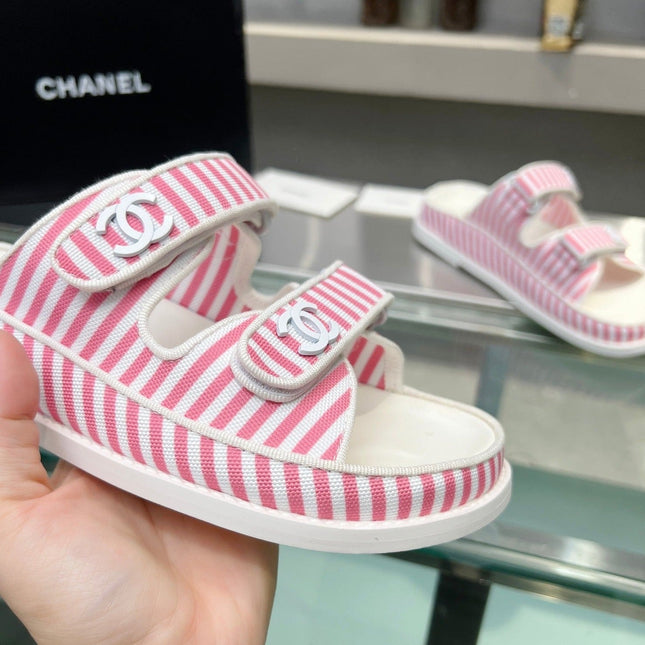 Stripes Casual  Flat Sandals Light Pink White