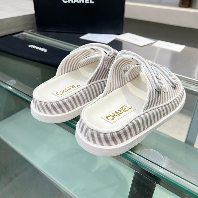 Stripes Casual  Flat Sandals Gray White
