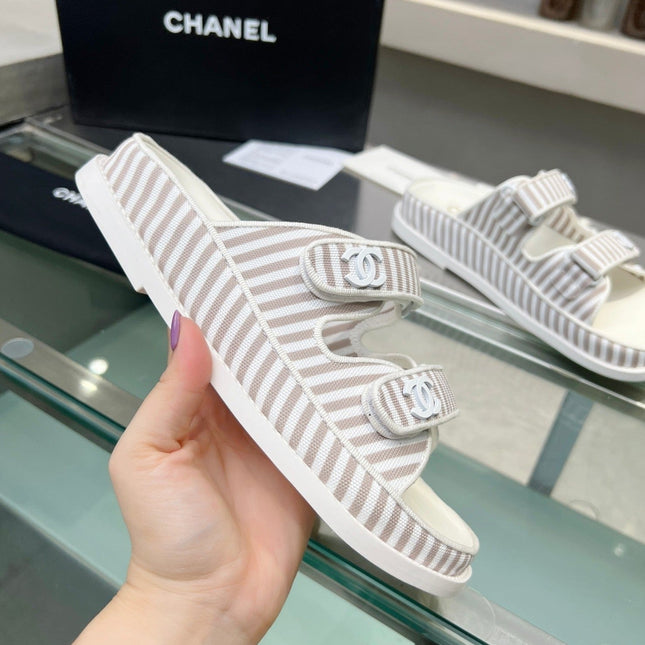 Stripes Casual  Flat Sandals Gray White