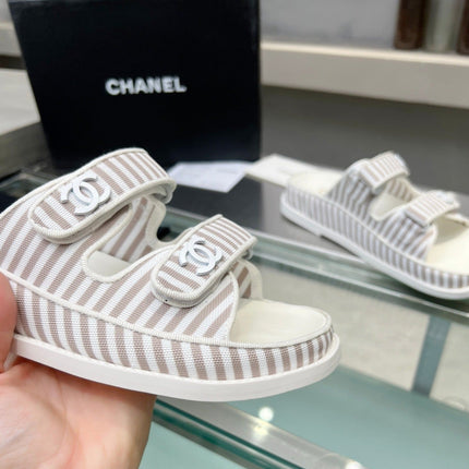 Stripes Casual  Flat Sandals Gray White