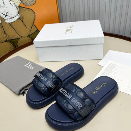PLATFORM SLIDES 25S 50MM IN NAVY BLUE CALFSKIN AND ELECTRIC FABRIC