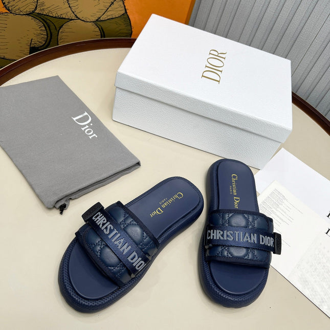 PLATFORM SLIDES 25S 50MM IN NAVY BLUE CALFSKIN AND ELECTRIC FABRIC