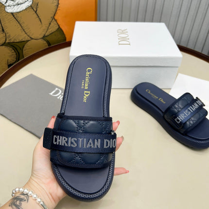 PLATFORM SLIDES 25S 50MM IN NAVY BLUE CALFSKIN AND ELECTRIC FABRIC