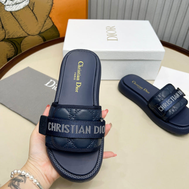 PLATFORM SLIDES 25S 50MM IN NAVY BLUE CALFSKIN AND ELECTRIC FABRIC
