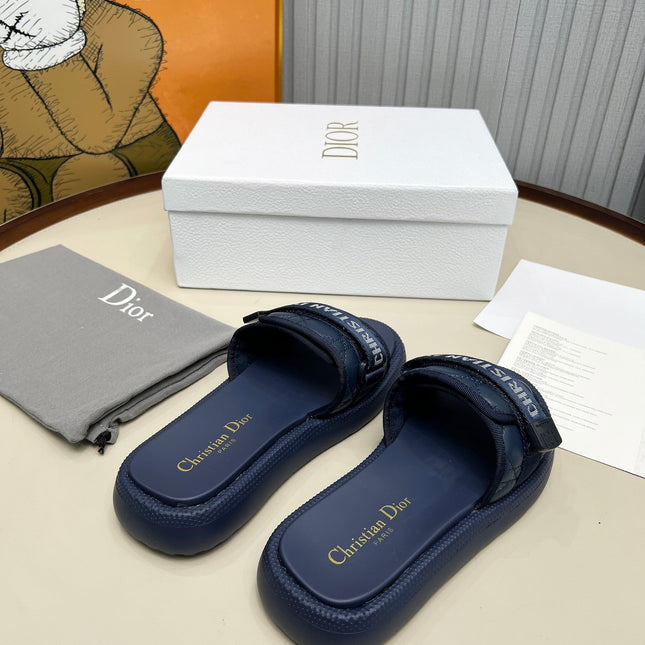 PLATFORM SLIDES 25S 50MM IN NAVY BLUE CALFSKIN AND ELECTRIC FABRIC