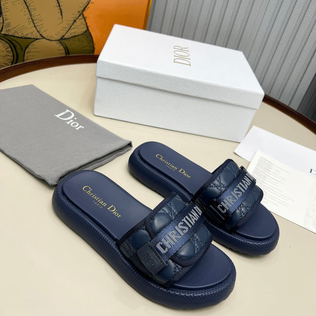 PLATFORM SLIDES 25S 50MM IN NAVY BLUE CALFSKIN AND ELECTRIC FABRIC