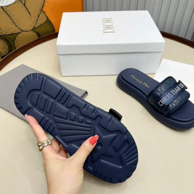 PLATFORM SLIDES 25S 50MM IN NAVY BLUE CALFSKIN AND ELECTRIC FABRIC