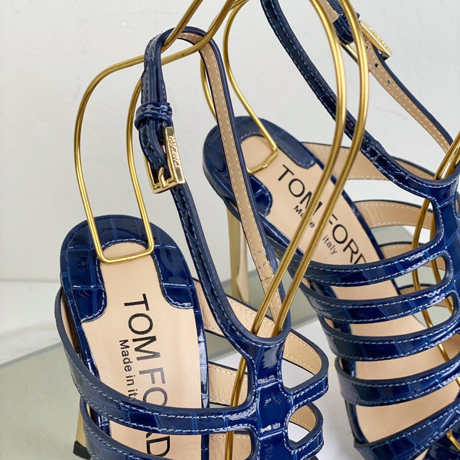 HIGH SANDAL 10 CM IN NAVY BLUE CALFSKIN