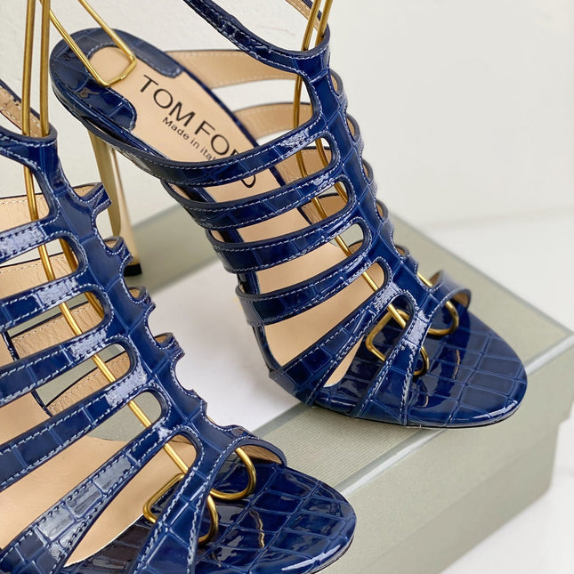 HIGH SANDAL 10 CM IN NAVY BLUE CALFSKIN