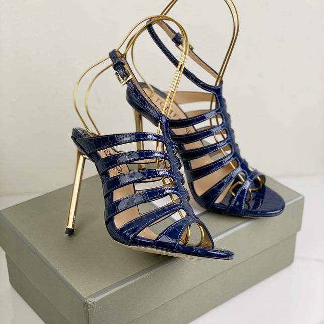 HIGH SANDAL 10 CM IN NAVY BLUE CALFSKIN
