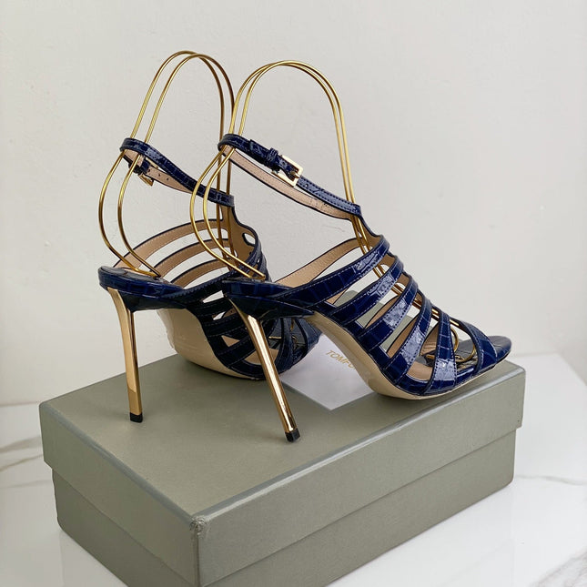 HIGH SANDAL 10 CM IN NAVY BLUE CALFSKIN