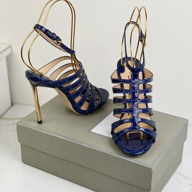 HIGH SANDAL 10 CM IN NAVY BLUE CALFSKIN