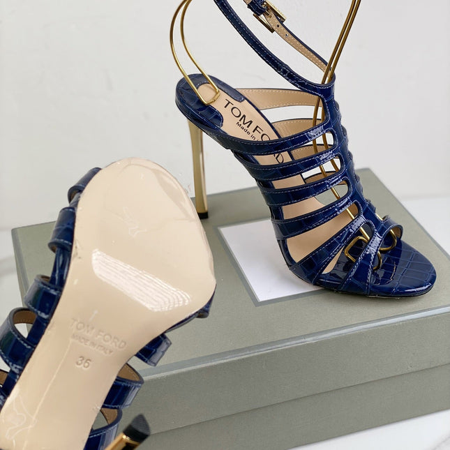 HIGH SANDAL 10 CM IN NAVY BLUE CALFSKIN