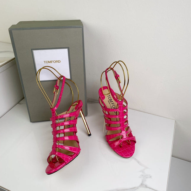 HIGH SANDAL 10 CM IN BRIGHT PINK CALFSKIN