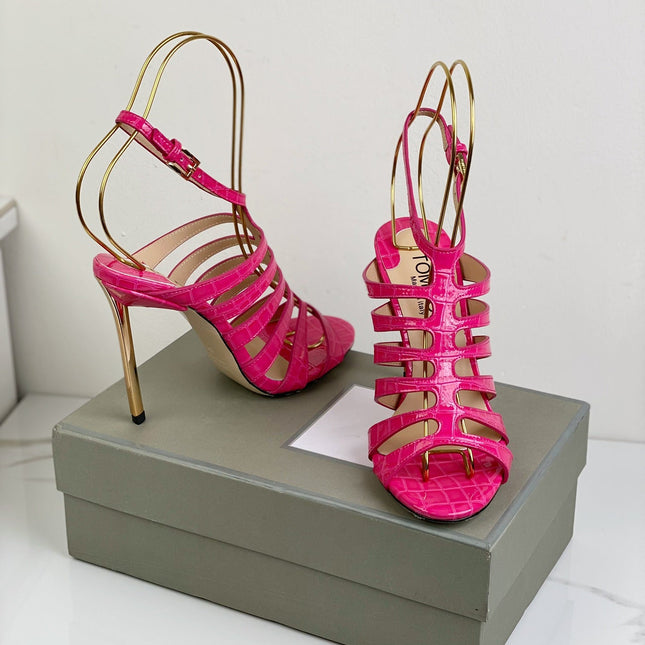 HIGH SANDAL 10 CM IN BRIGHT PINK CALFSKIN