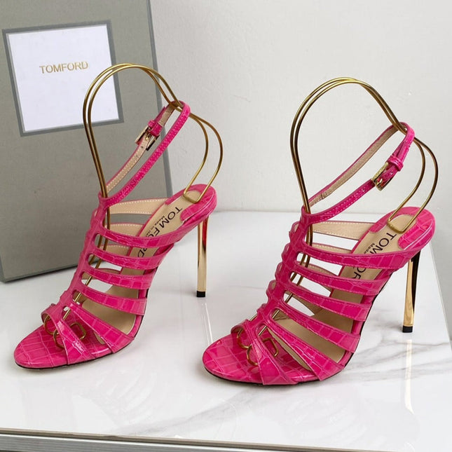 HIGH SANDAL 10 CM IN BRIGHT PINK CALFSKIN