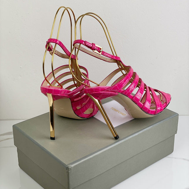 HIGH SANDAL 10 CM IN BRIGHT PINK CALFSKIN