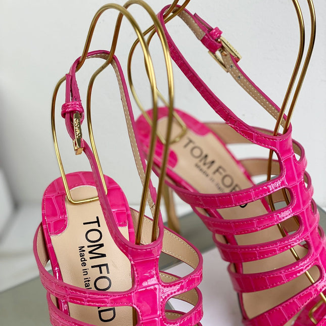 HIGH SANDAL 10 CM IN BRIGHT PINK CALFSKIN