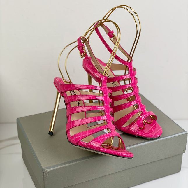 HIGH SANDAL 10 CM IN BRIGHT PINK CALFSKIN