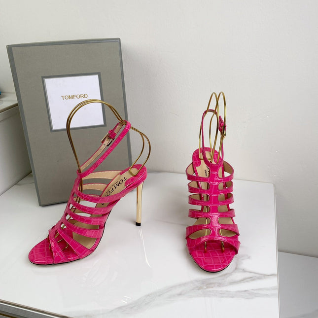 HIGH SANDAL 10 CM IN BRIGHT PINK CALFSKIN