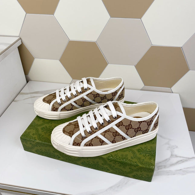GG JULIO SNEAKER WITH WEB BROWN PATTERNED CANVAS
