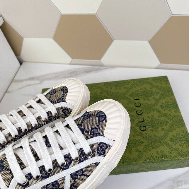 GG JULIO SNEAKER WITH WEB NAVY PATTERNED CANVAS
