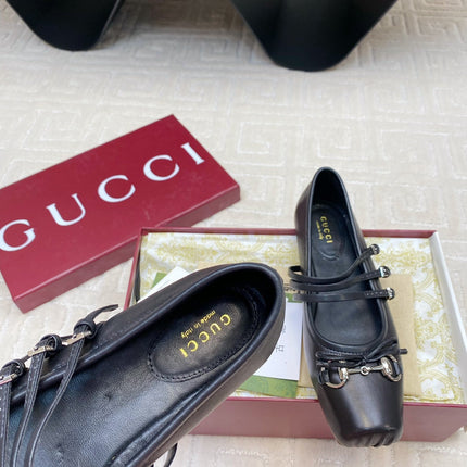 GG BALLET FLAT BLACK HORIZONTAL STRAPS LAMBSKIN