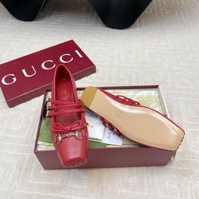 GG BALLET FLAT CRIMSON HORIZONTAL STRAPS LAMBSKIN