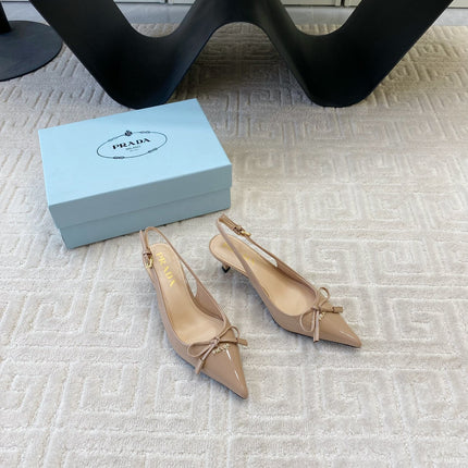 SLINGBACK PUMPS ATTACHED BOW IN BEIGE GLOSSY CALFSKIN