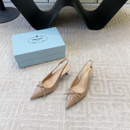 SLINGBACK PUMPS ATTACHED BOW IN BEIGE GLOSSY CALFSKIN