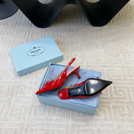 SLINGBACK PUMPS ATTACHED BOW IN PASSION RED GLOSSY CALFSKIN