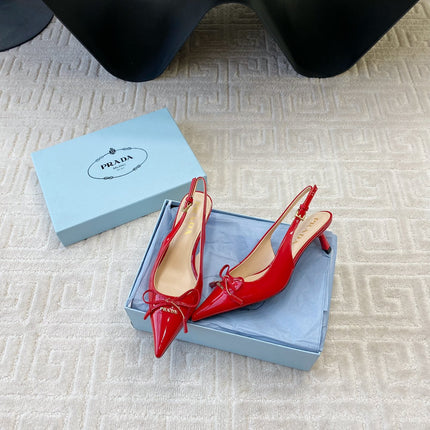 SLINGBACK PUMPS ATTACHED BOW IN PASSION RED GLOSSY CALFSKIN