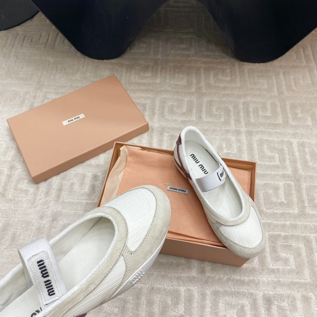 BALLET FLAT SHOES IN WHITE MESH AND BEIGE SUEDE